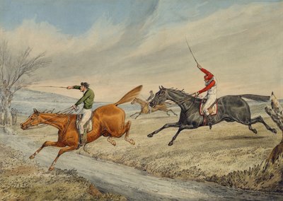 Steeplechasing: Three Riders Taking a Brook (blyant og wc på papir) af Henry Thomas Alken