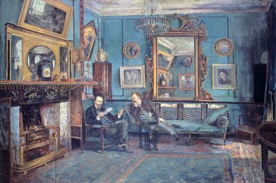 Dante Gabriel Rossetti læser digt til Theodore Watts-Dunton i stuen af Henry Treffry Dunn (1838-1899) af Henry Treffry Dunn