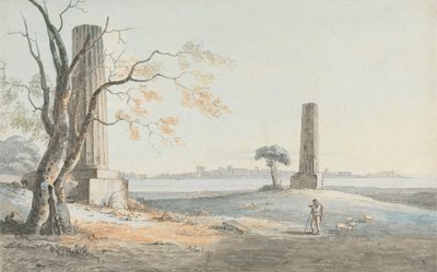 Rester af Temple of Olympian Jove med udsigt over Ortigia, Syracuse af Henry Tresham