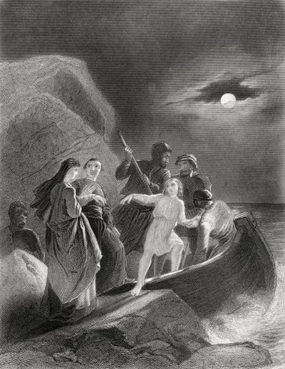 Gerald Fitzgeralds flugt fra Irland i 1539, fra "The History of Ireland" af Thomas Wright, udgivet omkring 1854 af Henry Warren