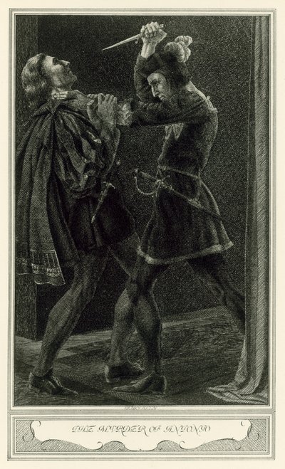 Hertuginden af Malfi af John Webster: Mordet på Antonio (litho) af Henry Weston Keen