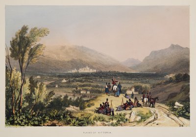 Plains og City of Vitoria, fra Skitser af landskaber i de baskiske provinser i Spanien, med et udvalg af national musik ?, pub. 1838 (håndfarvet gravering) af Henry Wilkinson