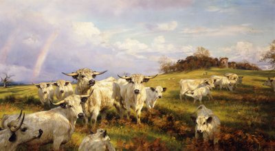 Wild Cattle of Chartley, Chartley Castle Beyond, 1902 af Henry William Banks Davis