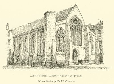 Austin Friars, London, nuværende tilstand (gravering) af Henry William Brewer