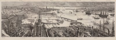 Fugleperspektiv over Portsmouth Havn af Henry William Brewer