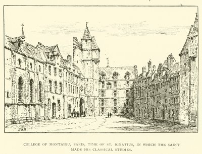 College of Montaigu, Paris, St Ignatius tid, hvor helgenen lavede sine klassiske studier (gravering) af Henry William Brewer