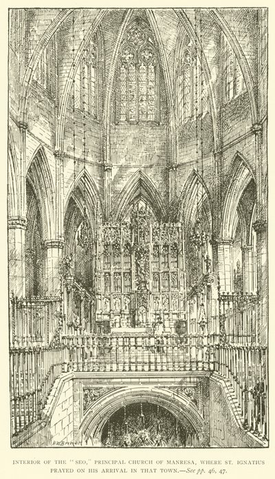 Interiør af "Seo", Principal Church of Manresa, hvor St. Ignatius bad ved sin ankomst til den by (gravering) af Henry William Brewer