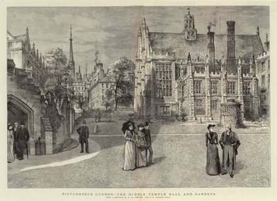 Maleriske London, Middle Temple Hall og Gardens af Henry William Brewer