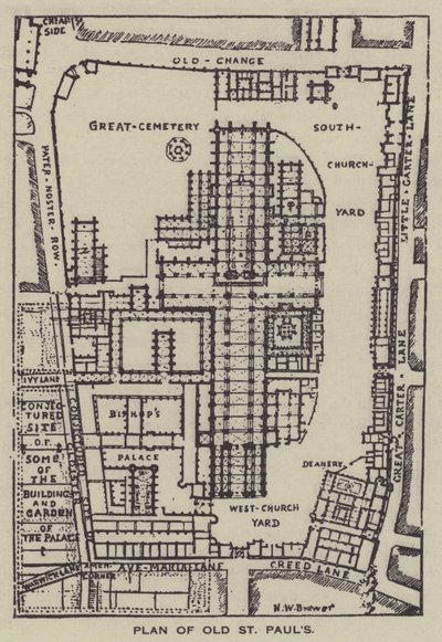 Plan over Old St Pauls af Henry William Brewer