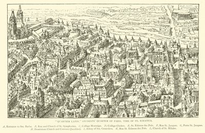 "Quartier Latin," Studenterkvarteret i Paris, tid for St Ignatius (gravering) af Henry William Brewer