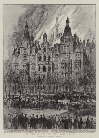 Branden i Hyde Park Court, Albert Gate af Henry William Brewer