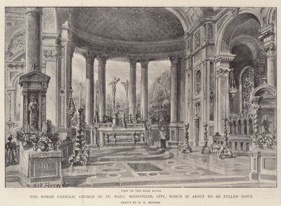 Den romersk-katolske kirke St Mary, Moorfields, City, som er ved at blive revet ned af Henry William Brewer