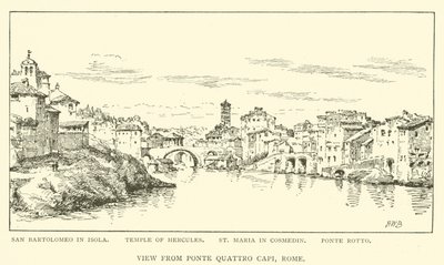 Udsigt fra Ponte Quattro Capi, Rom (gravering) af Henry William Brewer