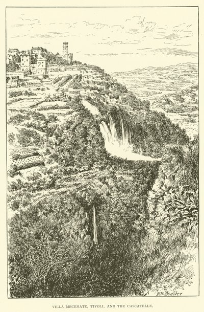 Villa Mecenate, Tivoli og Cascatelle (gravering) af Henry William Brewer