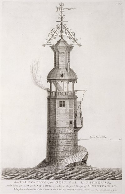 Eddystone Lighthouse graveret af Henry Roberts (fl.1761), 1761 af Henry Winstanley