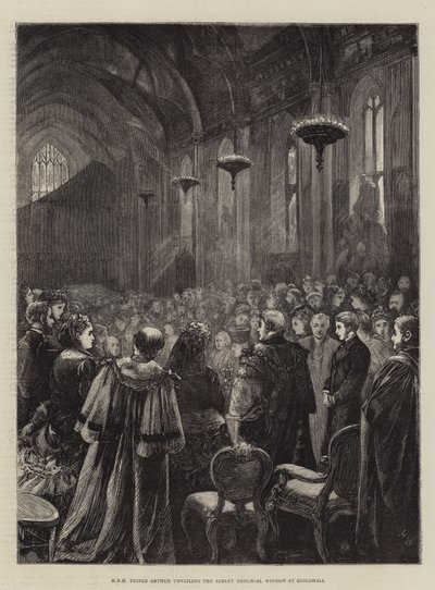 HKH Prins Arthur afslører Albert Memorial Window i Guildhall af Henry Woods