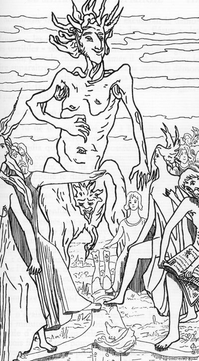 Satans tilhængere tramper Kristus Tegning af Henry de Malvost fra "Satanism and magic" af Jules Bois 1895 Privat samling af Henry de Malvost