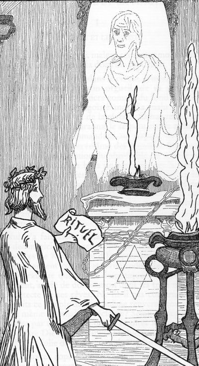 Spiritisme: Fremkaldelse af ånder Tegning af Henry de Malvost fra "Satanism and Magic" af Jules Bois 1895 privatsamling af Henry de Malvost