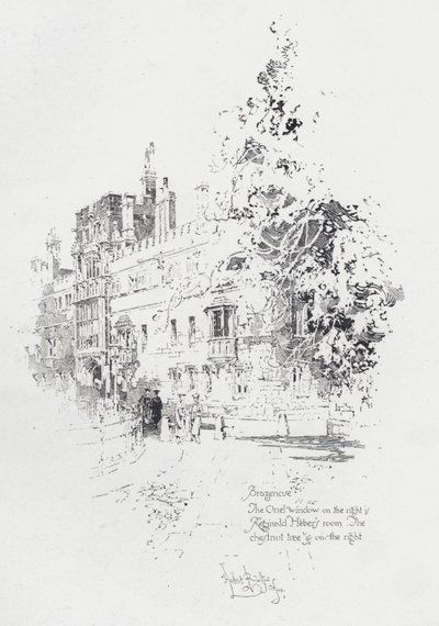 Brasenose College, Oxford, viser værelset til den engelske præst og forfatter Reginald Heber (litho) af Herbert (after) Railton