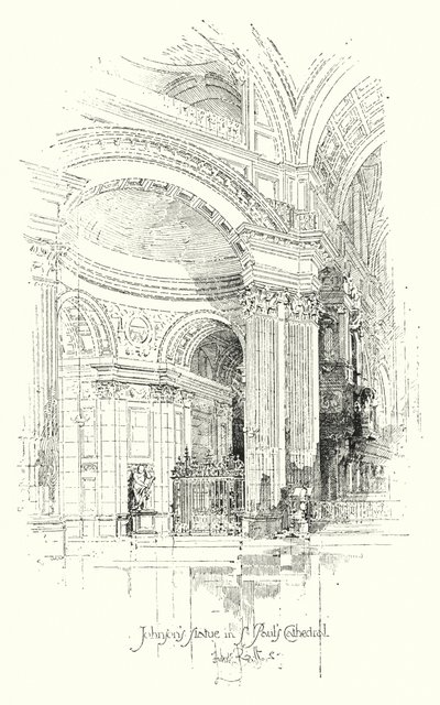 Dr. Johnsons statue, St Pauls Cathedral, London (litho) af Herbert (after) Railton