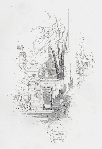 Porten til Frewen Hall, Oxford (litho) af Herbert (after) Railton