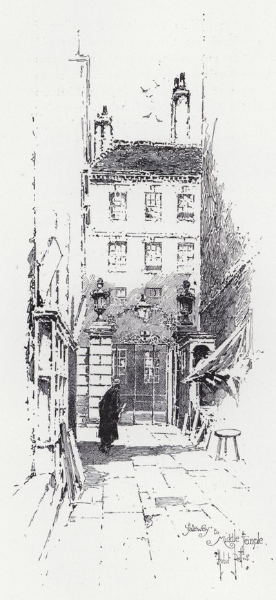 Gateway to Middle Temple (gravering) af Herbert (after) Railton