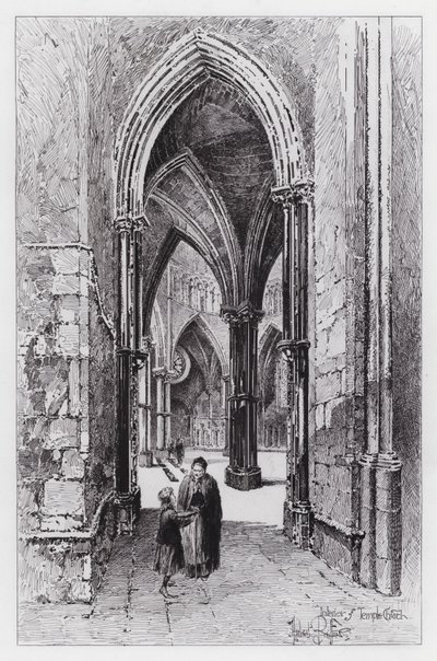 Interiør af Temple Church (gravering) af Herbert (after) Railton
