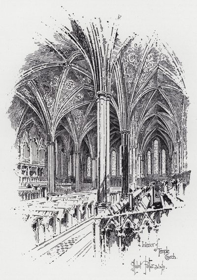 Interiør af Temple Church (gravering) af Herbert (after) Railton