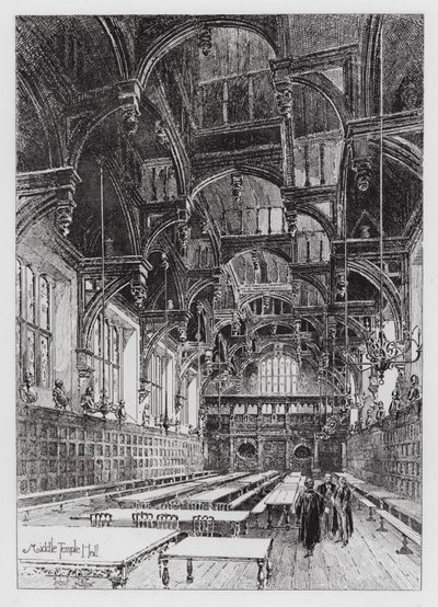 Middle Temple Hall (gravering) af Herbert (after) Railton