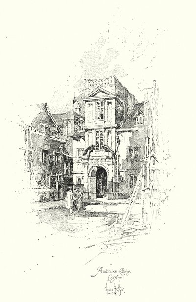 Pembroke College, Oxford (litho) af Herbert (after) Railton