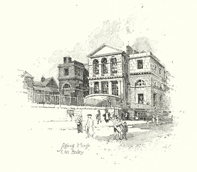 Sessions House, Old Bailey, London (litho) af Herbert (after) Railton