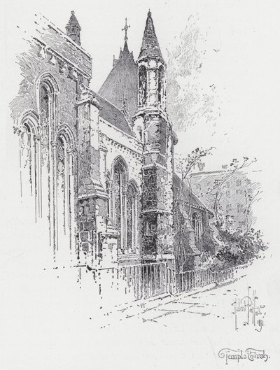 Temple Church (gravering) af Herbert (after) Railton