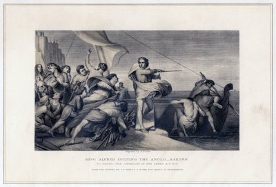 Kong Alfred opfordrer angelsakserne til at afvise invasionen af danskerne, 896, c1847 af Herbert Bourne