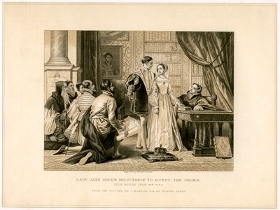 Lady Jane Grays modvilje mod at acceptere kronen, 1800-tallet af Herbert Bourne