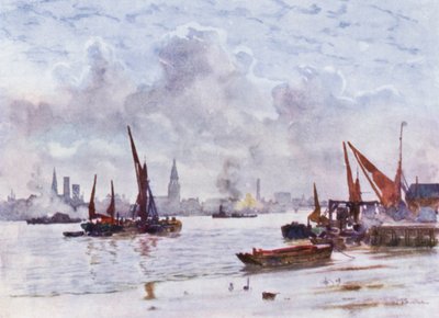 Battersea Reach (farve litho) af Herbert Menzies (after) Marshall