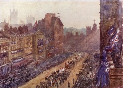 Dronning Victorias begravelse, 2. februar 1901 (farve litho) af Herbert Menzies (after) Marshall