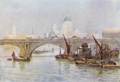 South End of Waterloo Bridge (farve litho) af Herbert Menzies (after) Marshall