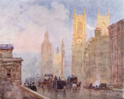 The End of Victoria Street, Westminster (farve litho) af Herbert Menzies (after) Marshall