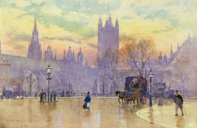 Parliament Square at Dusk, 1889 (wc på papir) (par 105487) af Herbert Menzies Marshall