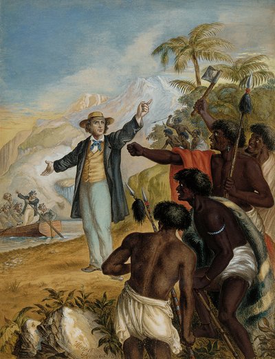 En skotsk missionær kommer i land konfronteret med krigsførende maorier, 1868 af Herbert Parsons