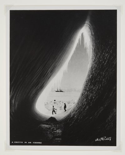 En grotte i et isbjerg (bromidtryk) af Herbert Ponting