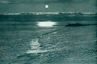Barne Glacier: En sprække med en tynd snebro, c19101913, 1913. af Herbert Ponting