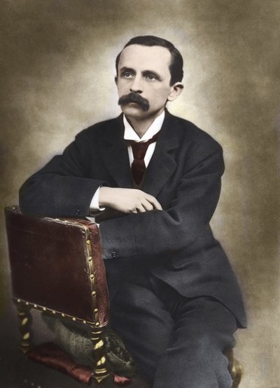 Portræt af J.M.Barrie fotograferet af Barraud i 1893 - James Matthew Barrie (1860-1937), skotsk forfatter, skaberen af Peter Pan - farvet fotografi. af Herbert Rose Barraud