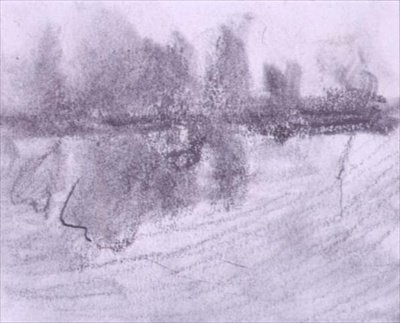 En gruppe træer, der spejler sig i vand (pastel og vask på papir) af Hercules Brabazon Brabazon