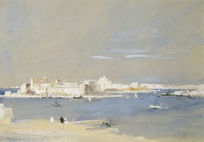 The Harbour, Valletta, Malta (wc & kropsfarve på tonet papir) af Hercules Brabazon Brabazon