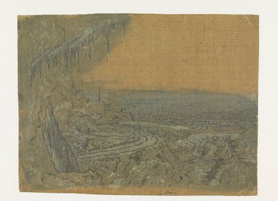 Fjernsyn med en vej og mosede grene af Hercules Segers