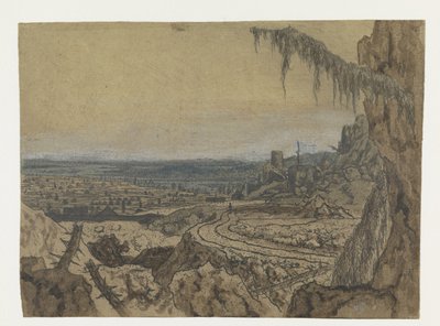 Fjern udsigt med en vej og mosede grene af Hercules Segers