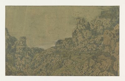 Bjerglandskab med et plateau Bjergdal med et plateau af Hercules Segers