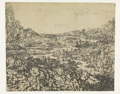 Bjergdal med en snoet flod af Hercules Segers