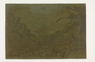 Bjergdal med resterne af et skib Bjergdal med træstubbe og resterne af et skib i forgrunden af Hercules Segers